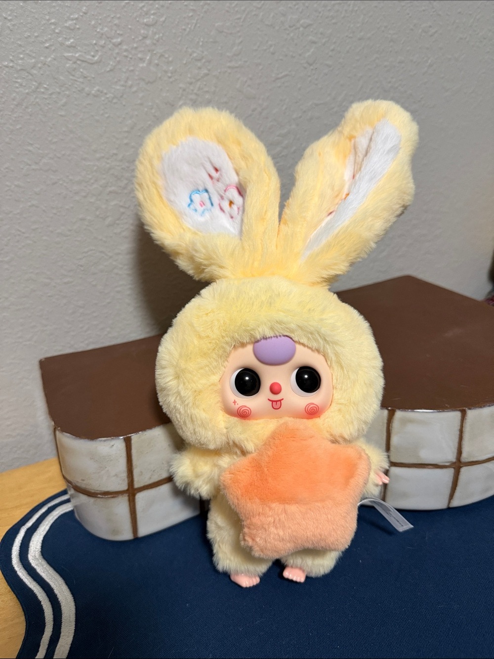 Baby Three 100% Plush Bunny Yellow and Peach Plush Figurine